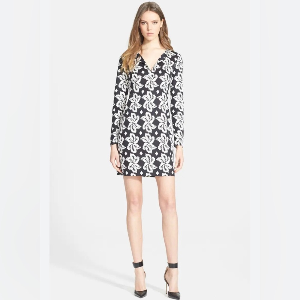 Diane Von Furstenberg Reina Silk Floral Long Sleeve Dress SZ 4